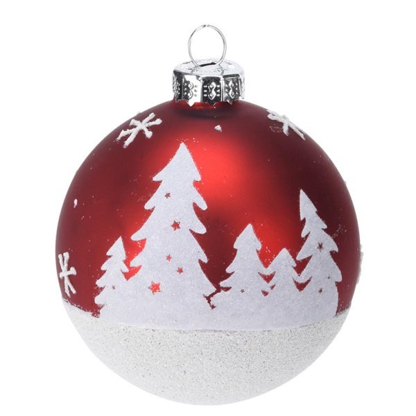 Χριστουγεννιάτικη Μπάλα Γυάλινη Κόκκινη Με Δέντρα (8cm) 